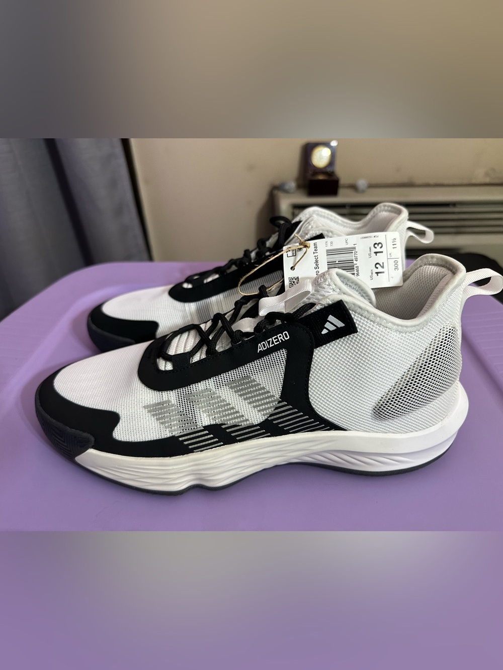 adidas Adizero Select Team Low Top Lace Up Mesh Sneakers White/Black Men’s Sz 12